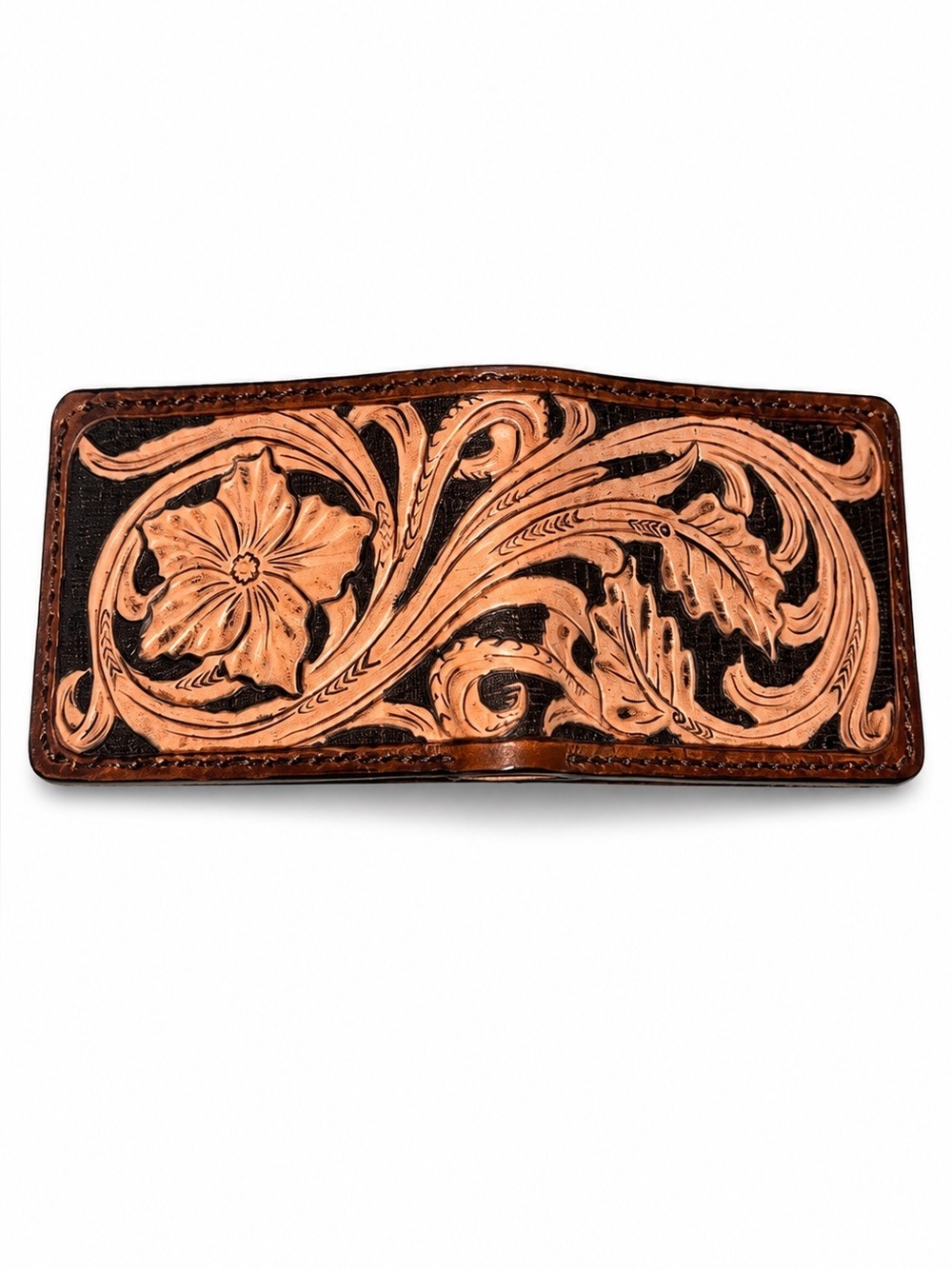 Handmade Tooled Leather Bifold Wallet | Genuine Brown Western Floral Wallet